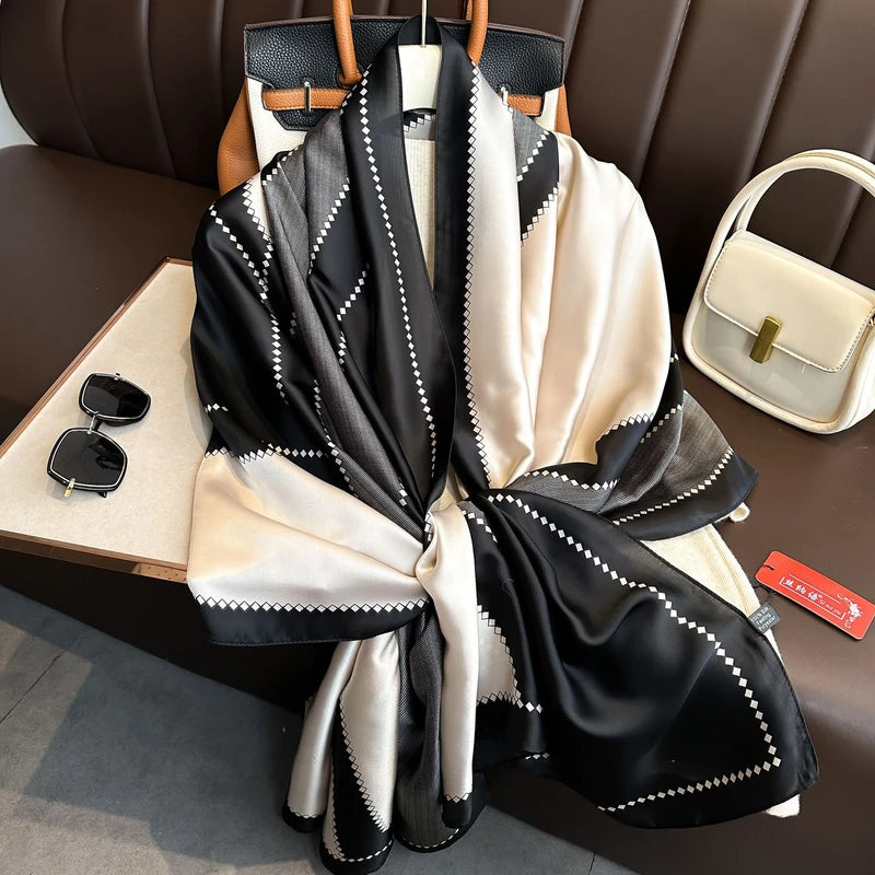 Black & Off white mixed printed Silk hijab