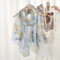 Elegant Light Blue Imported Floral Printed Summer Friendly Long Hijab / Orna
