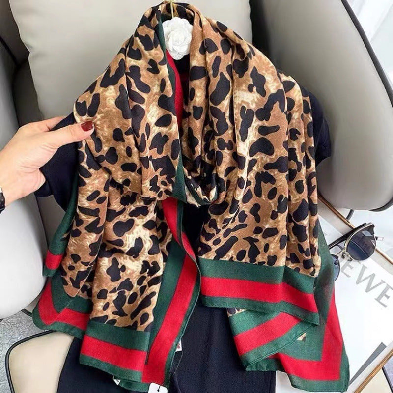 Gorgeous red & green colour leopard printed cotton hijab