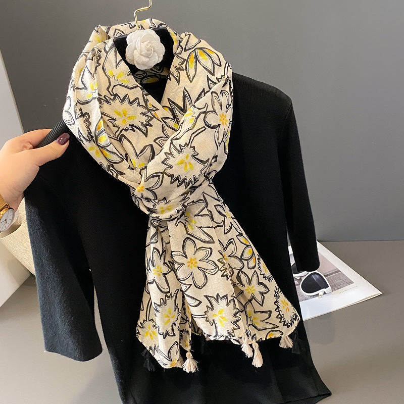 Beautiful Cream Color Long Tassel Cotton Hijab/Orna