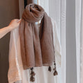 Classy Coffee Brown Soft Long Summer Friendly Imported Wooden Bead Tassel Cotton Hijab / Orna