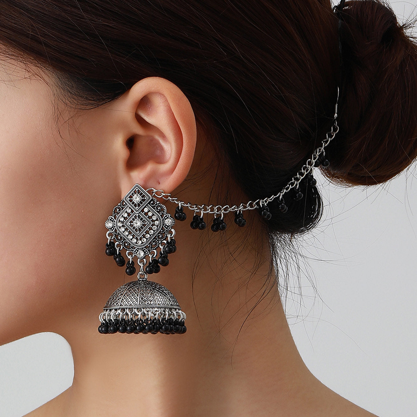 Stylish Black Color Bohemian Indian Ethnic Style Carved Exquisite Imported Retro Tassel  Earrings for Women