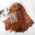 Stunning Caramel Color Floral Printed Super Soft Long Summer Friendly Tassel Hijab / Orna