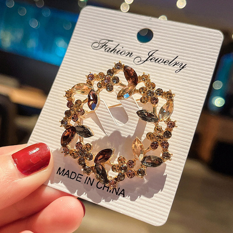Imported Classic Floral Crystal Brooch Pin