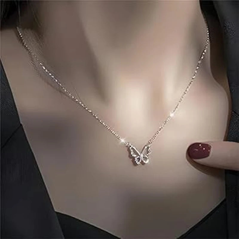 Silver Butterfly Pendant Neckpiece