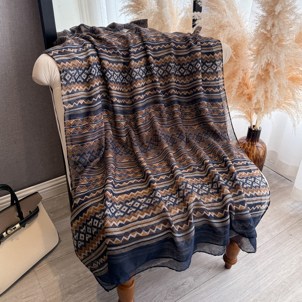 Stunning Navy Yellow Imported Classic Ethnic Style Super Soft Summer Friendly Long Hijab / Orna