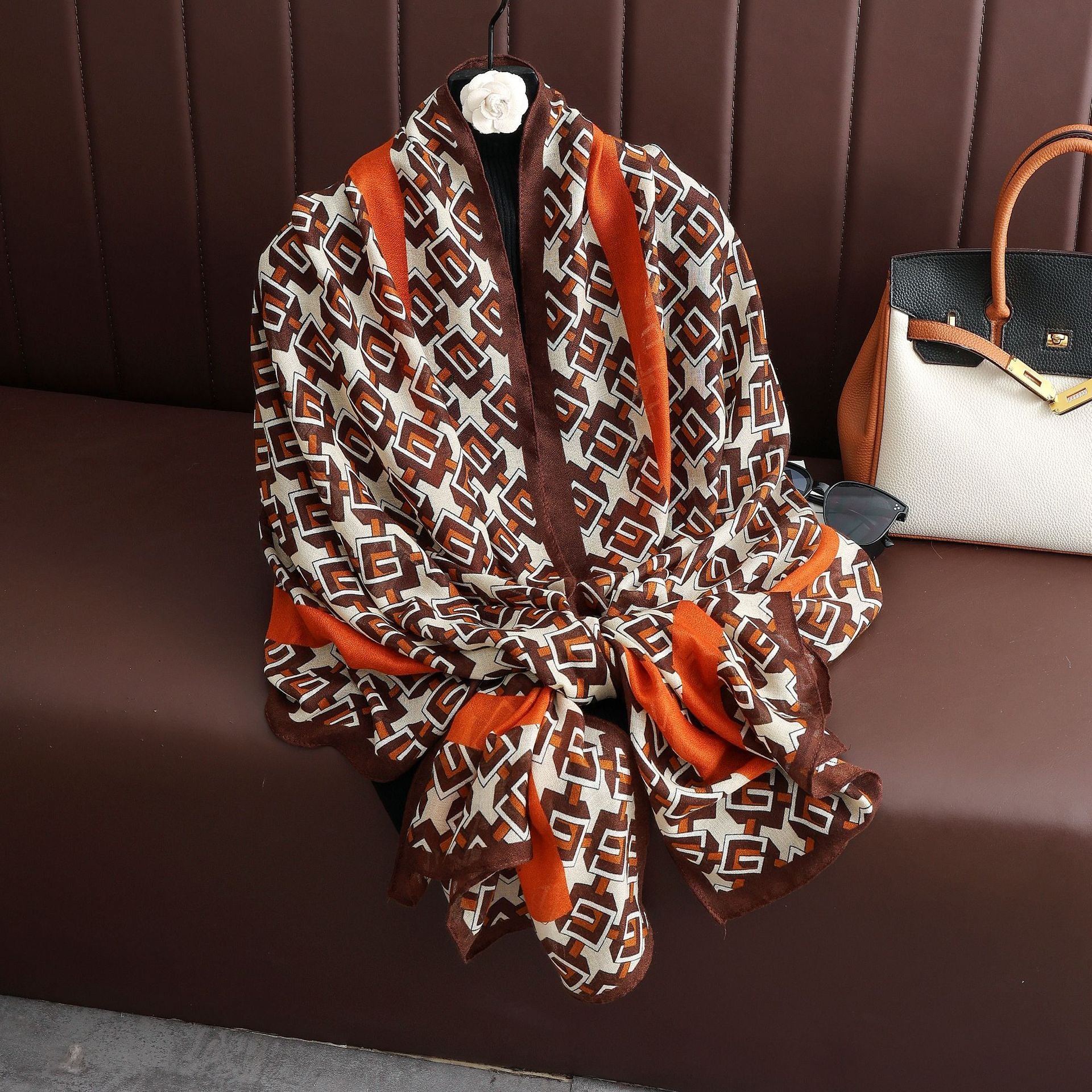 Orange color geometric patterned soft hijab / orna
