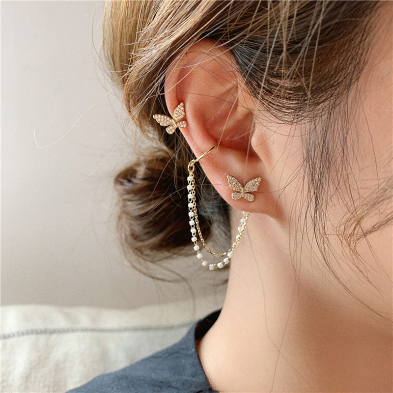 Stylish Golden Color Butterfly Golden Ear Cuff Stud Earrings(  single piece)