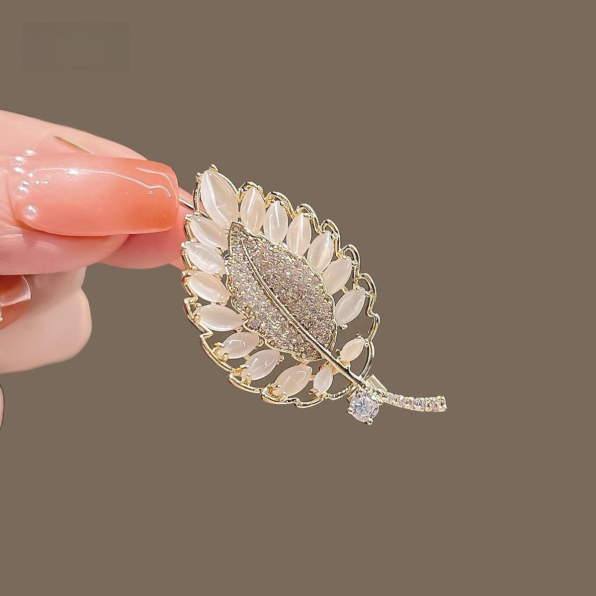 Leaf Designed Imported Crystal Brooch Pin