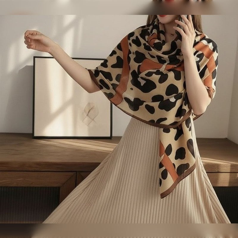 Coffee color leopard printed imported viscose soft long hijab / orna