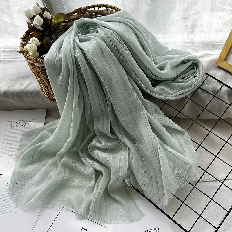 Stunning solid stripped gray green colour long cotton hijab / orna