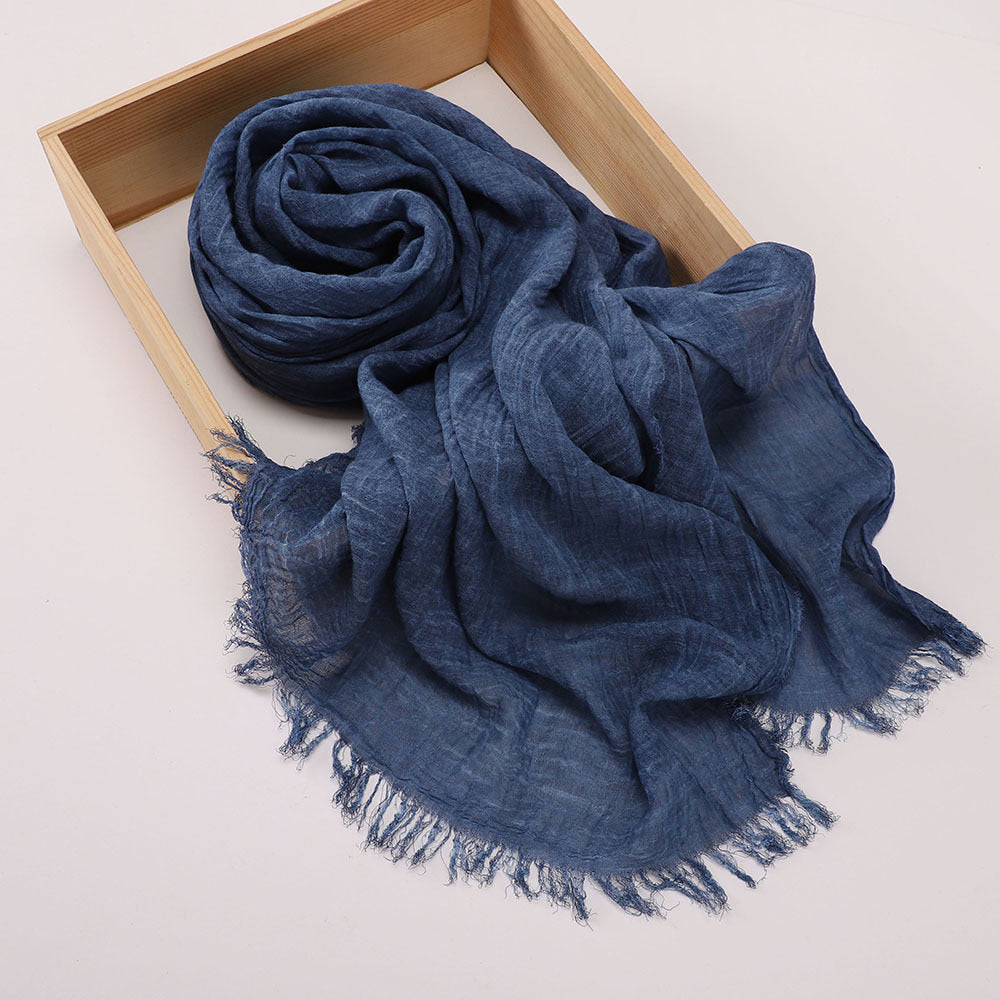 Elegant Navy Blue Color Super Soft Summer Friendly Imported Long Rayon Cotton Hijab / Orna