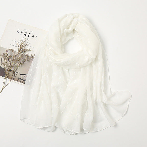 Sophisticated White Soft Ambush Printed Polka Dot Cotton Hijab / Orna