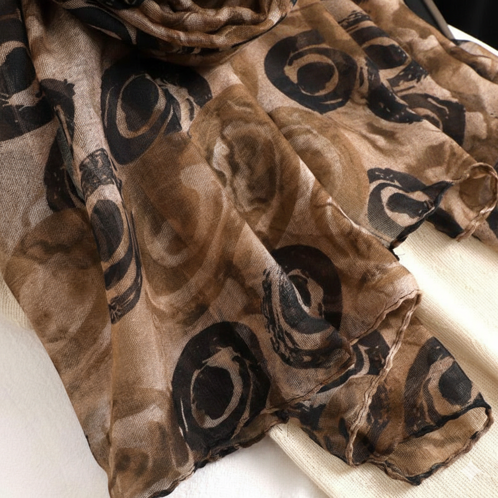 Stylish Black Coffee Color Imported Floral Printed Soft Long Hijab / Orna