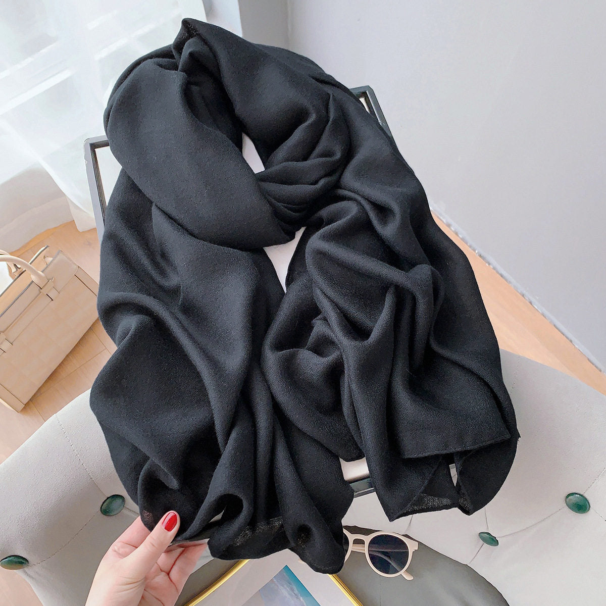Elegant Black Color Long Soft Summer Friendly Imported Hijab / Orna