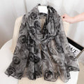 Fashionable Gray Color Imported Floral Printed Soft Long Hijab / Orna