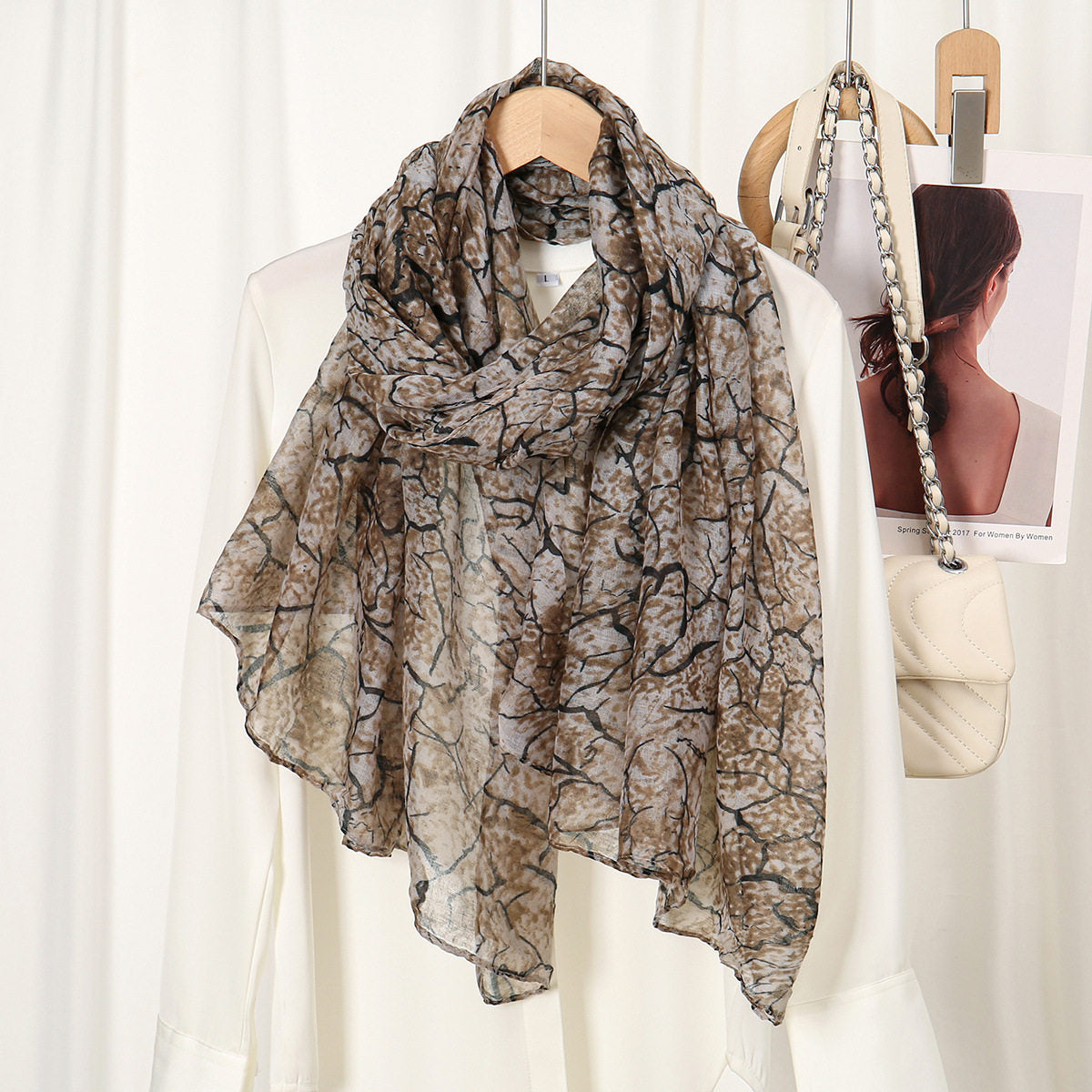Beautiful khaki Color Leaf Patterned  Soft Long Hijab