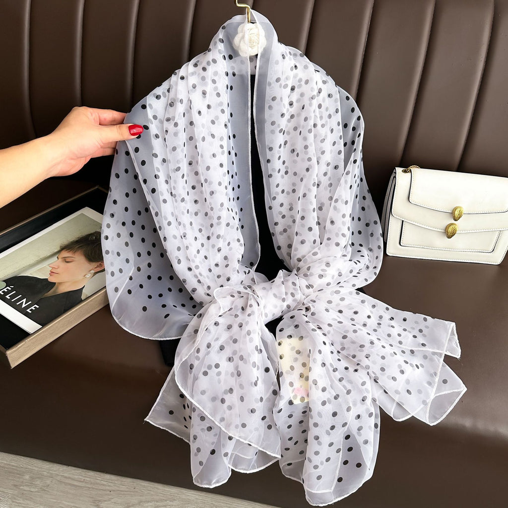 Polka dot printed black white color long scarf