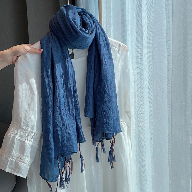 Blue colour winding tassel cotton hijab /orna