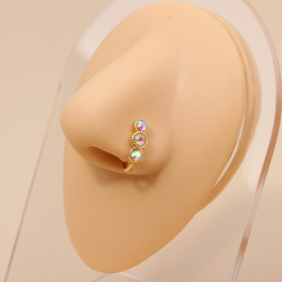 Beaituful Triple Diamond U-shaped Non Piercing Copper Plated Imported Nose Ring / Nose Pin