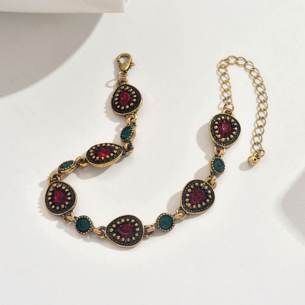 Cross-Border Xiyin Retro Ruby Imported Crystal Bracelet Inlaid with High-Quality Rhinestones For Women Lady Gift
