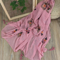 Pretty Pink Color Ethnic Style Embroidered Tassel Cotton Hijab / Orna
