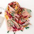Beautiful Peach Color Floral Printed Imported Summer Friendly Long Tassel Hijab / Orna