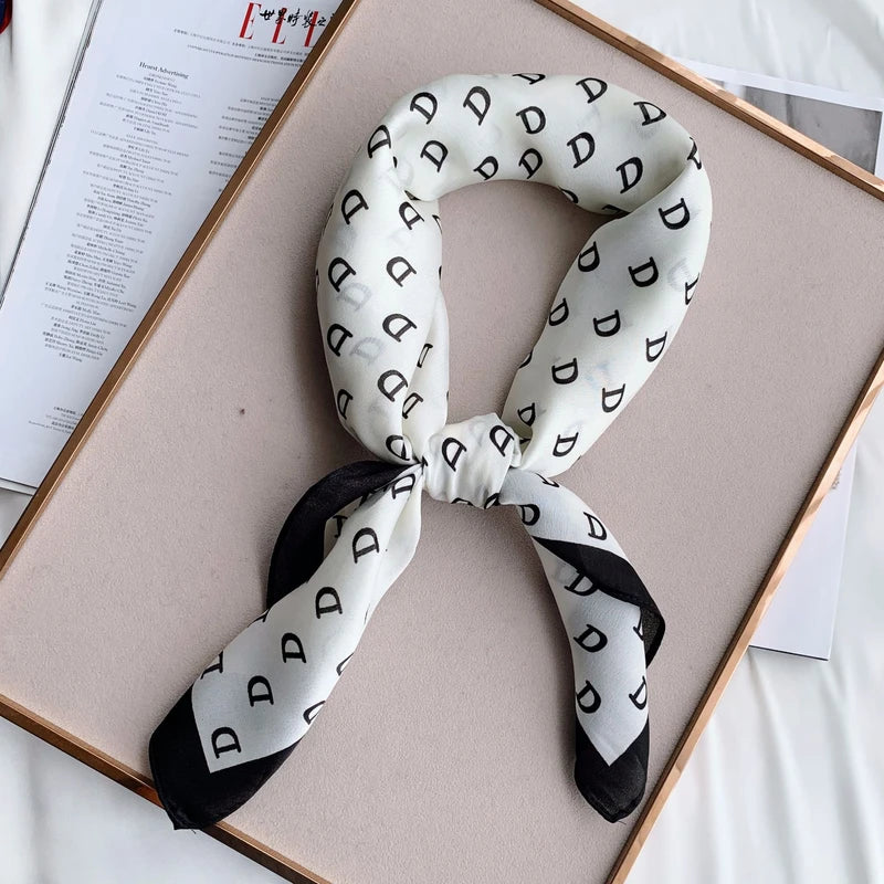 Classy black white printed silk scarf