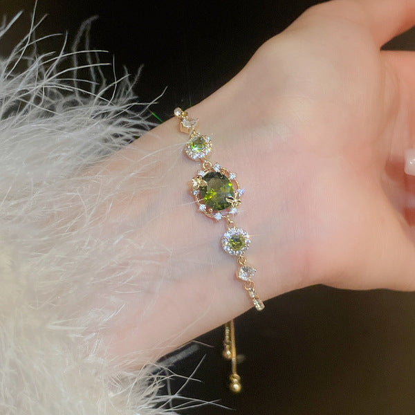 Light Luxury Real Gold Electroplated Zircon Oval Diamond Adjustable Bracelet Fashion High Sense Bracelet Commuter All-match Bracelet