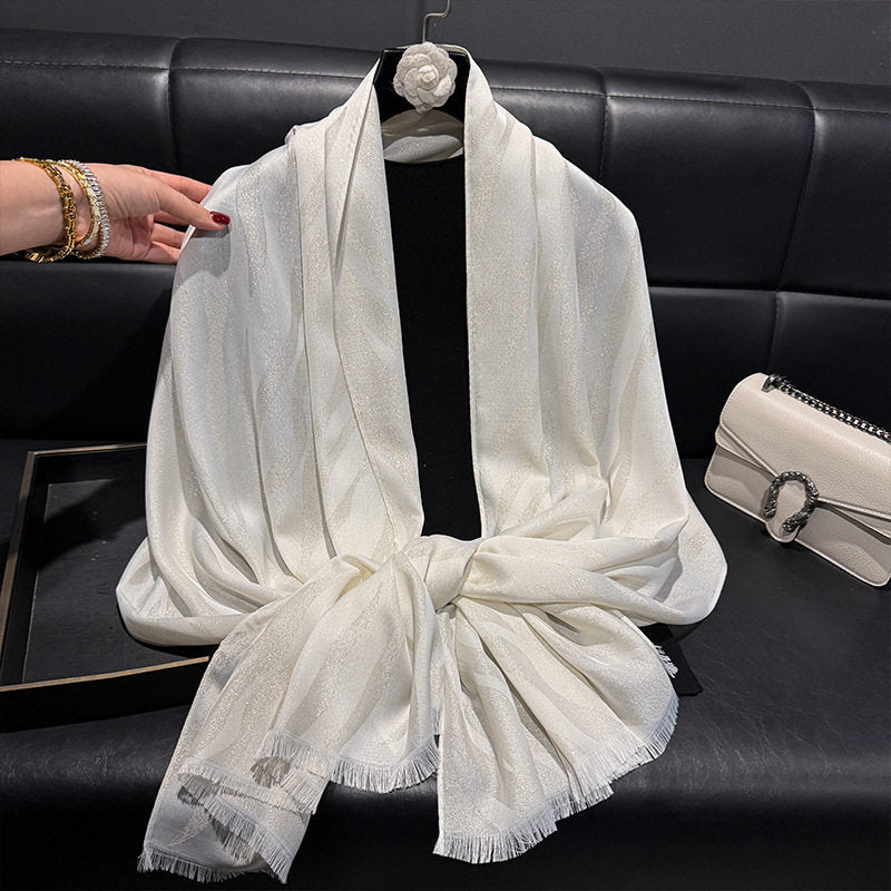 Sophisticated White Shiny Cotton Imported Party Hijab / Orna