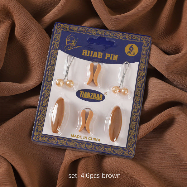 Foreign Trade Imported Simple Plastic Brown Safety Pin suit Cap Needle Silk Scarf Clip Neck Clip Headscarf Needle Pearl Clip Scarf Clip