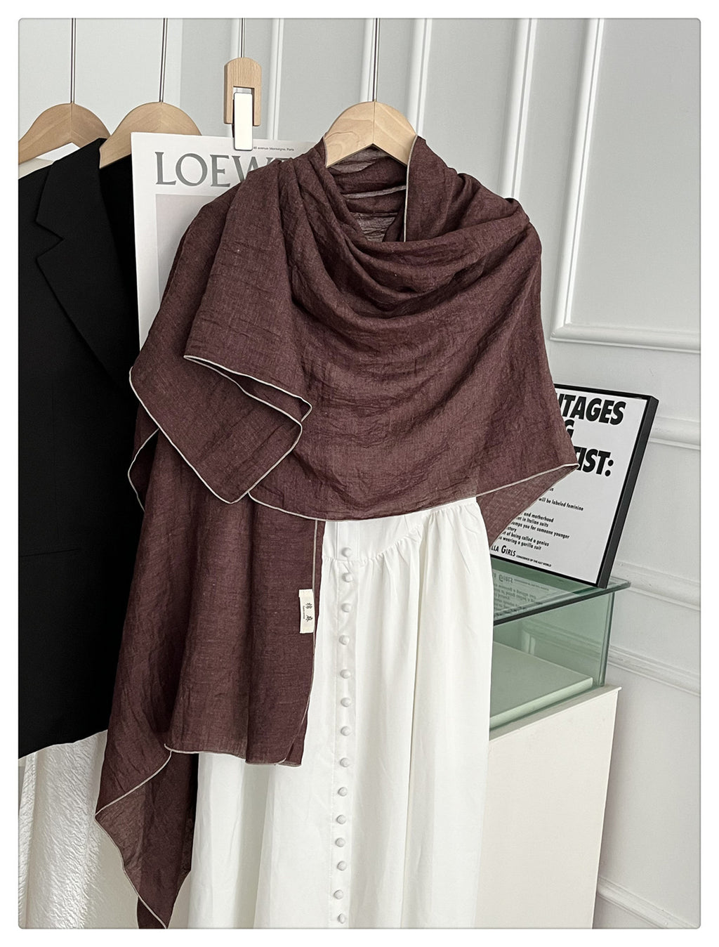 Fashionable Cocoa Brown Japanese-Style Imported Summer Friendly Long Wrinkled Cotton Hijab / Orna