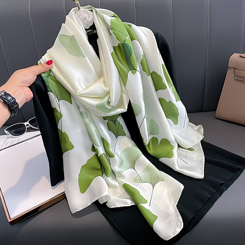 Ginkgo leaf patterned long silk hijab / orna