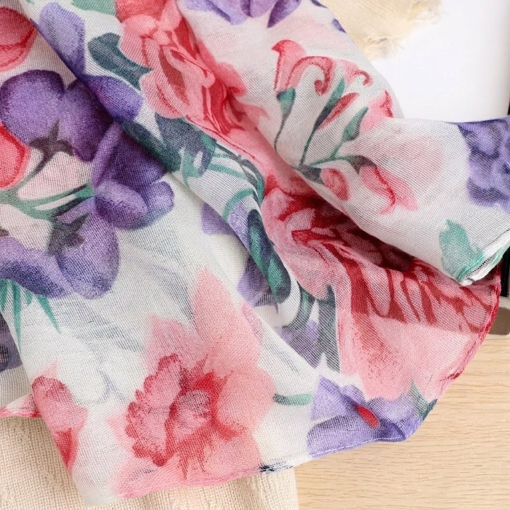 Multicolored Floral Patterned Soft Lightweight Long Hijab / Orna