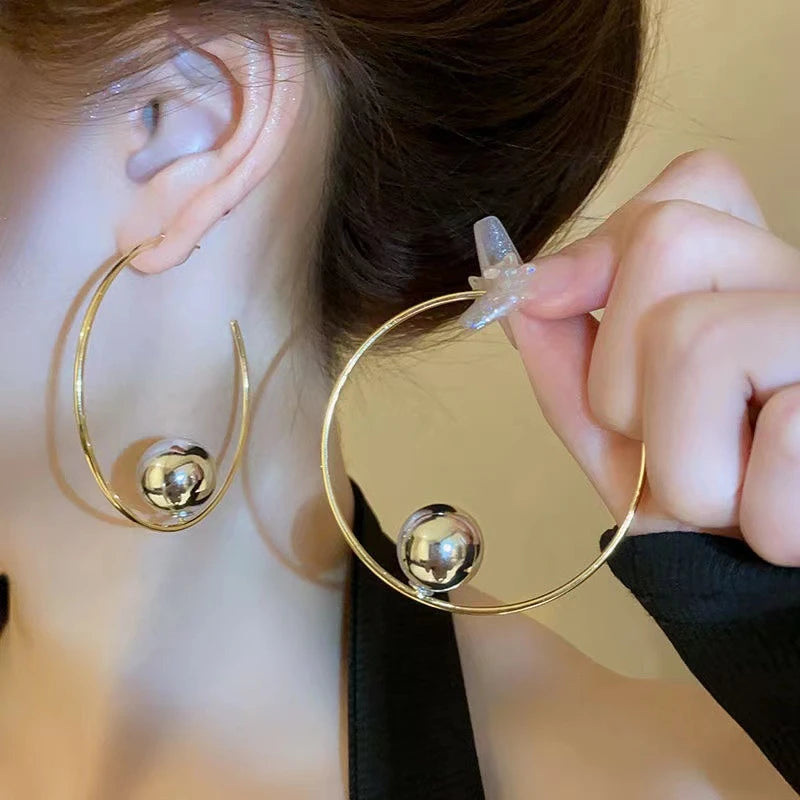 Metal Big Circle Hoop Earrings For Women Exaggerated Gold Color C-Shaped Round