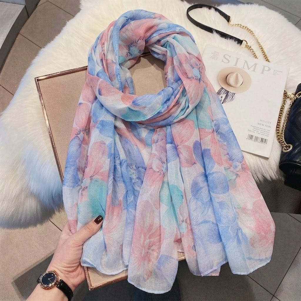 Multicoloured floral printed long soft hijab / orna
