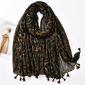 Fashionable Dark Brown Leopard Printed Imported Summer Friendly Long Tassel Hijab / Orna