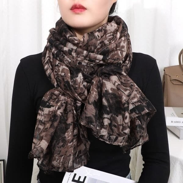 Elegant Chocolate Brown Printed Soft Lightweight Long Hijab / Orna