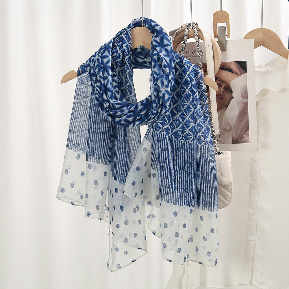 Graceful Blue Floral Printed Soft Summer Friendly Long Hijab / Orna