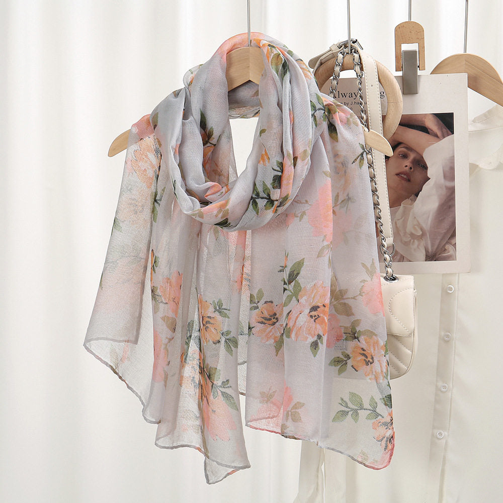 Sophisticated Peach Color Imported Floral Printed Summer Friendly Long Hijab / Orna