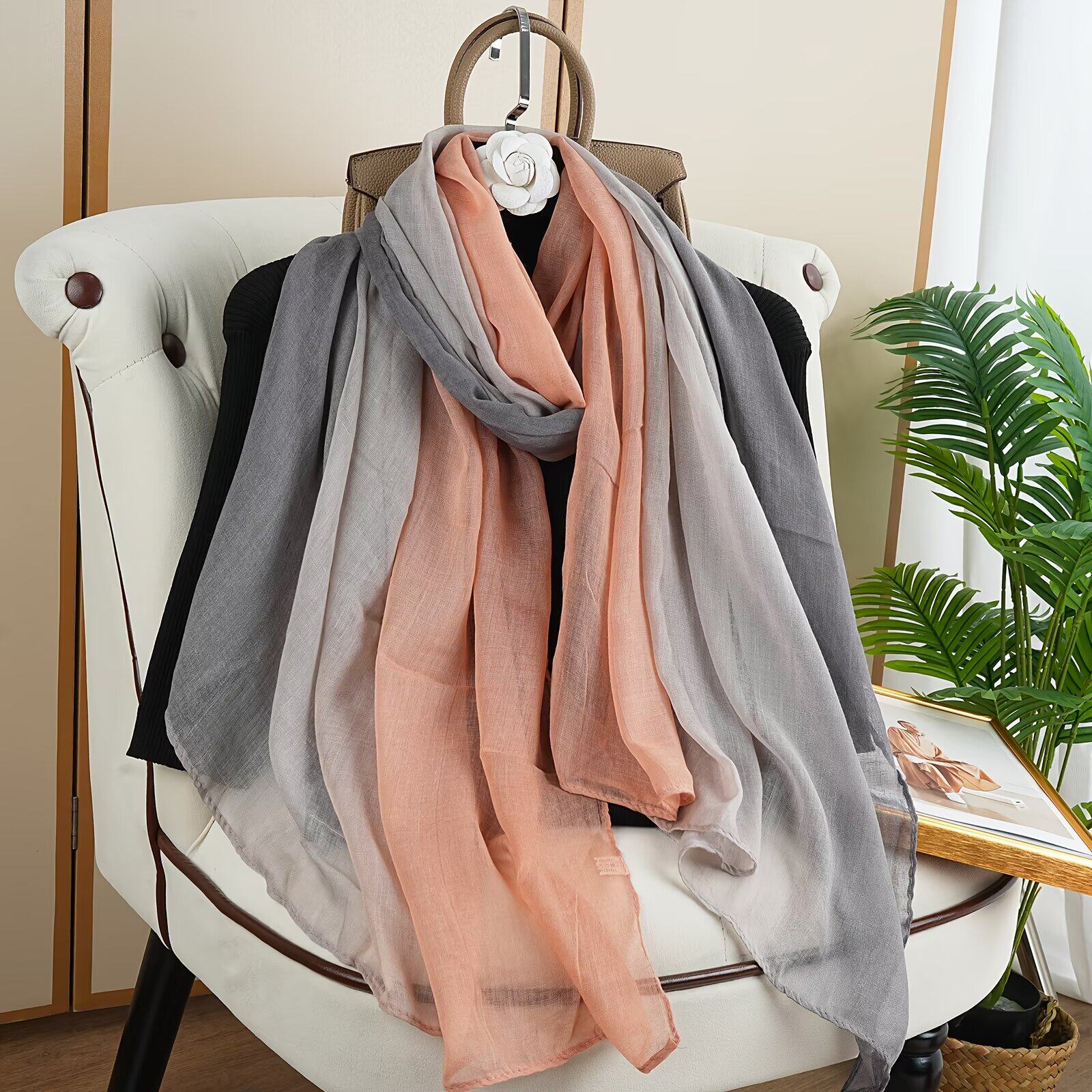 Pretty Peach & Grey Gradient Long Soft Imported Sun Protection Summer Friendly Hijab / Orna