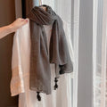 Fashionable Dark Grey Soft Long Summer Friendly Imported Wooden Bead Tassel Cotton Hijab / Orna