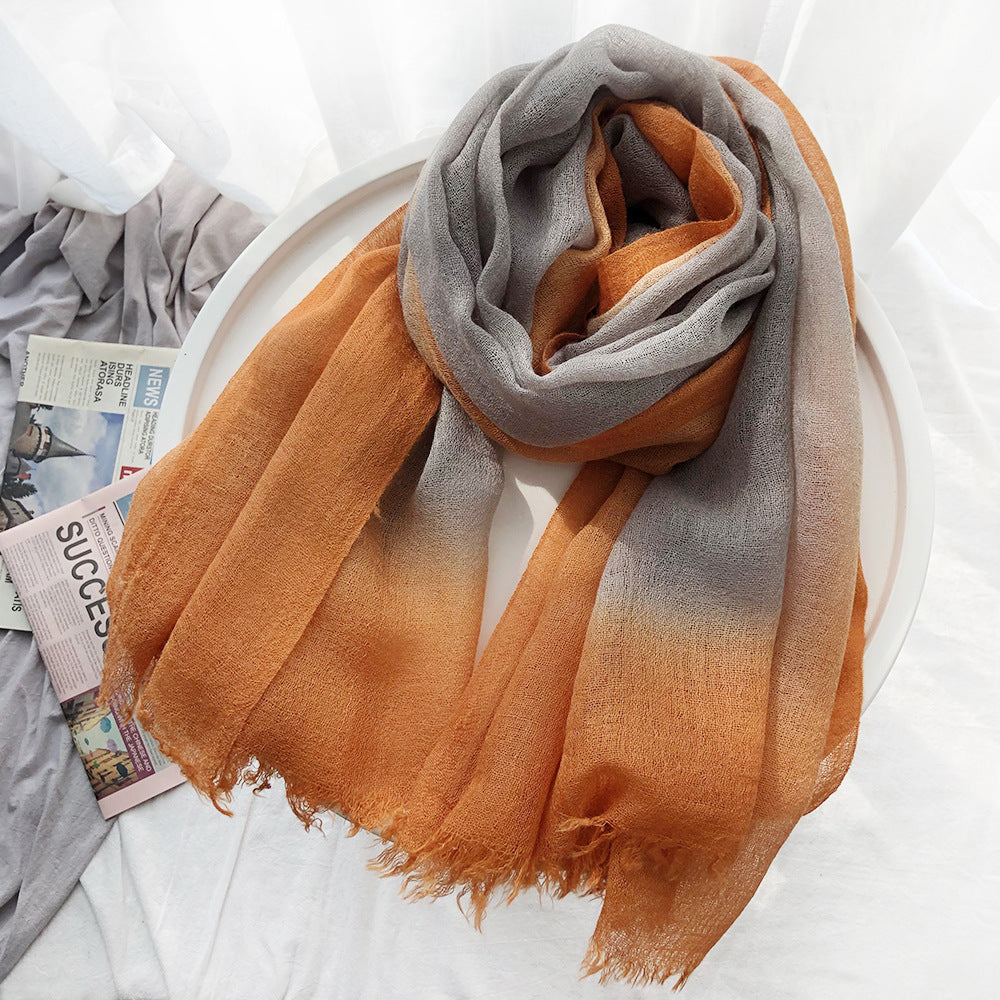 Classy Light Grey Orange Lightweight Gradient Color Breathable Imported Tie-Dye Hijab / Orna