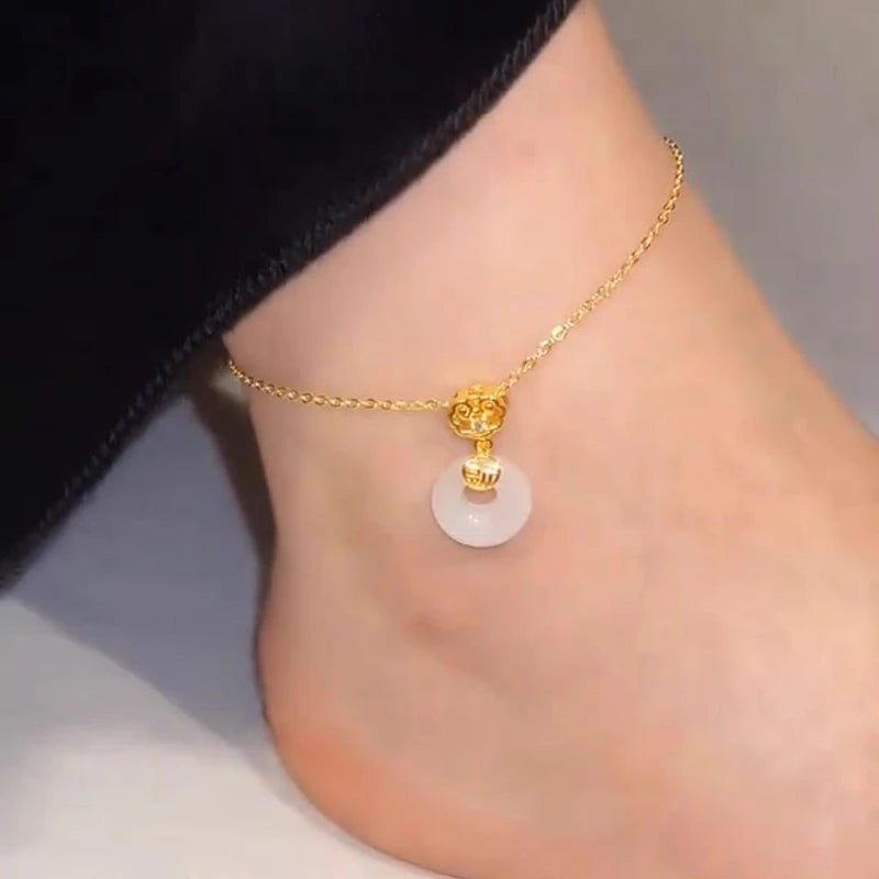 Stunning Disk Shape Rhinestone Golden Color Anklet