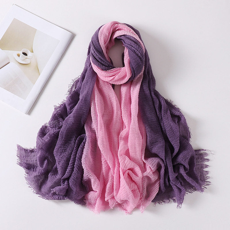 Elegant Purple & Pink Soft Gradient Natural Muslim Women Comfortable Imported Crinkle Cotton Hijab / Orna