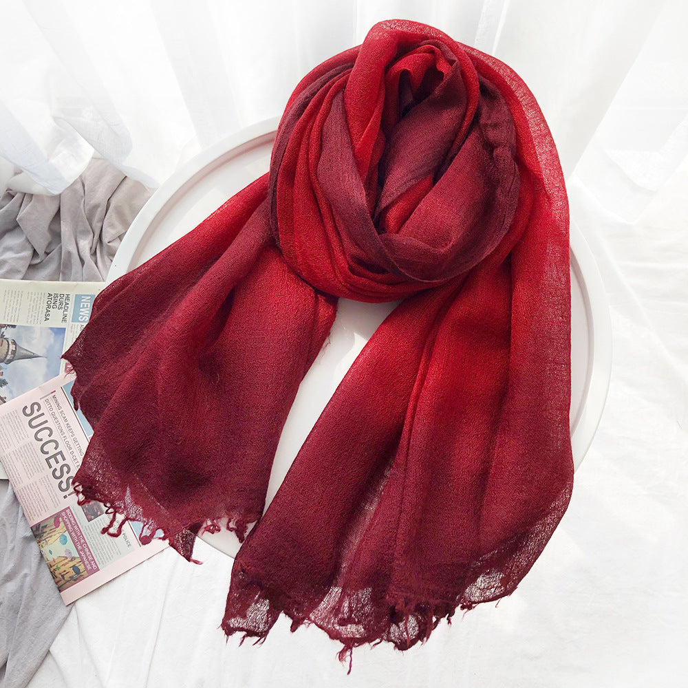 Gorgeous Red Wine Lightweight Gradient Color Breathable Imported Tie-Dye Hijab / Orna