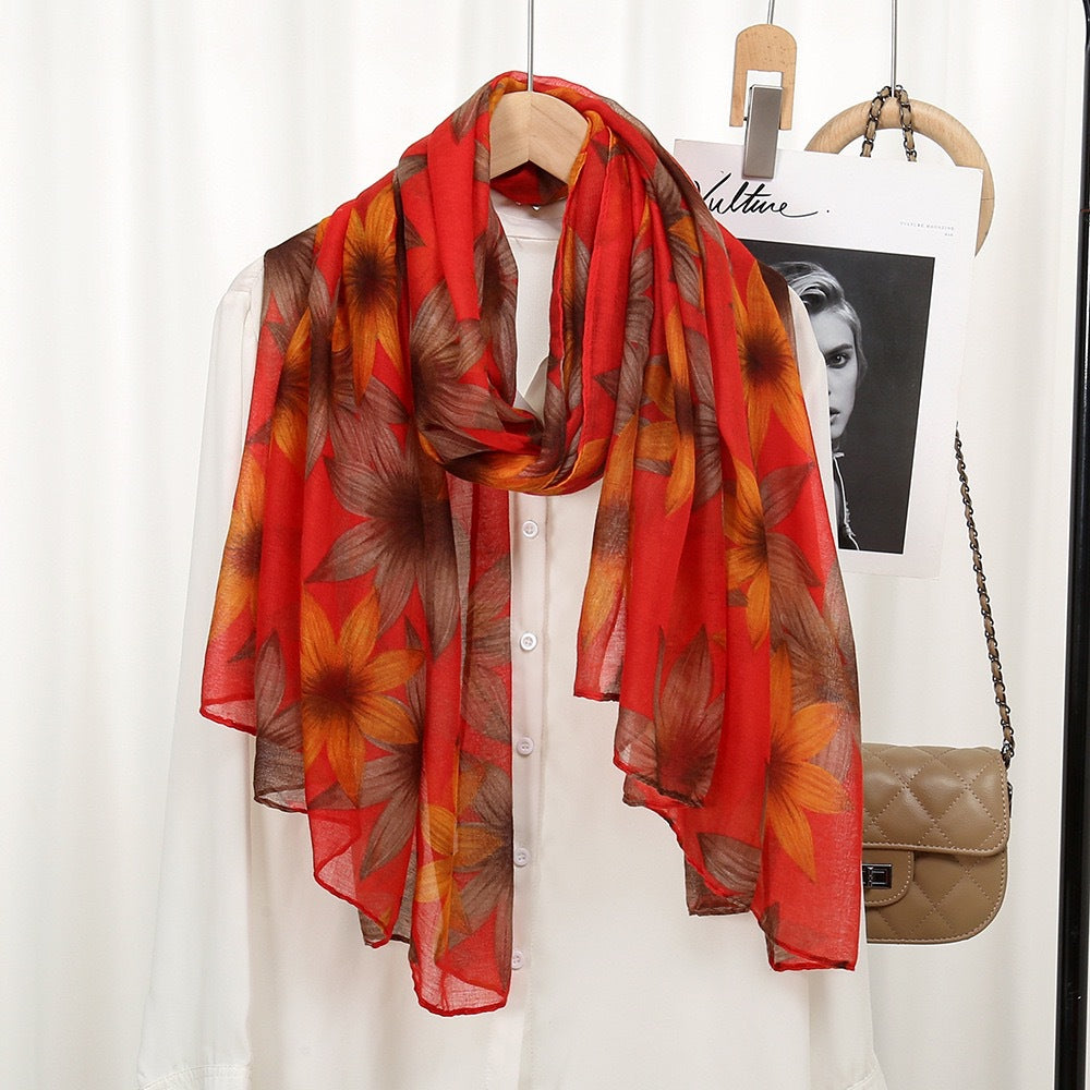 Red & Orange Color Floral Patterned Hijab