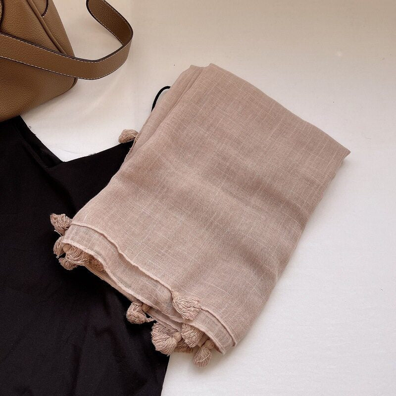 Pretty Nude Pink Fringed Vintage-Style Imported Super Soft Long Summer Friendly Tassel Cotton Hijab / Orna