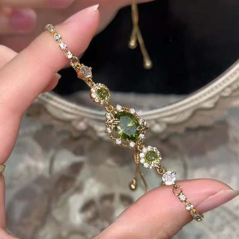 Light Luxury Real Gold Electroplated Zircon Oval Diamond Adjustable Bracelet Fashion High Sense Bracelet Commuter All-match Bracelet