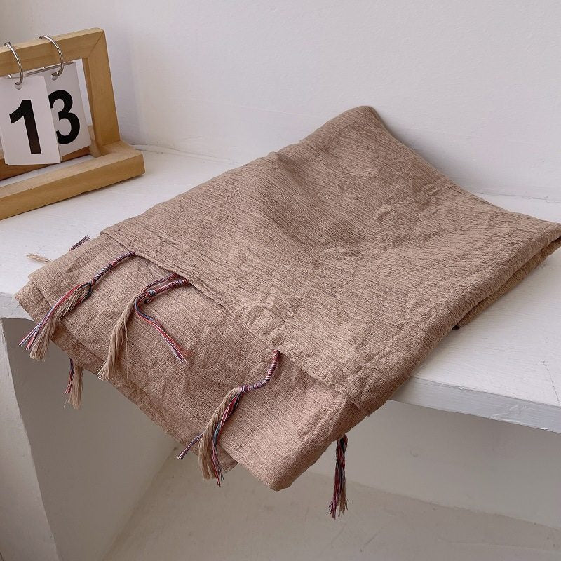 Elegant khaki colour winding tassel cotton hijab